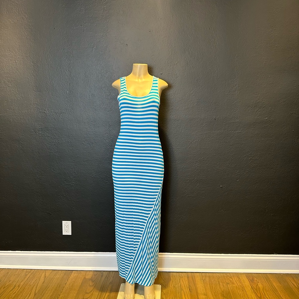 Calvin Klein Blue and White Striped Maxi Dress